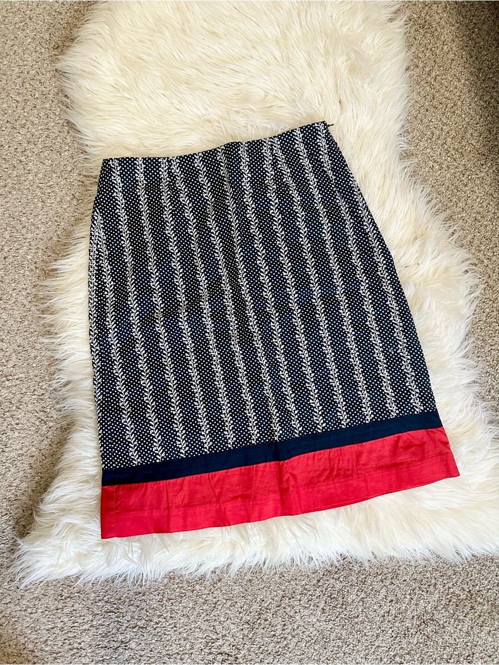 Talbots Black and White Striped Pencil Skirt with Red Hem